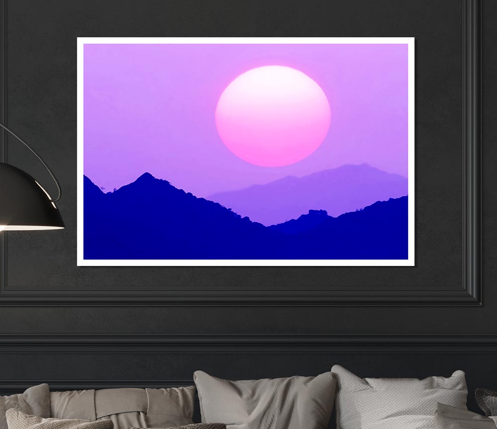 Huge Sun Over The Mountain Tops Purple Print Poster Wall Art