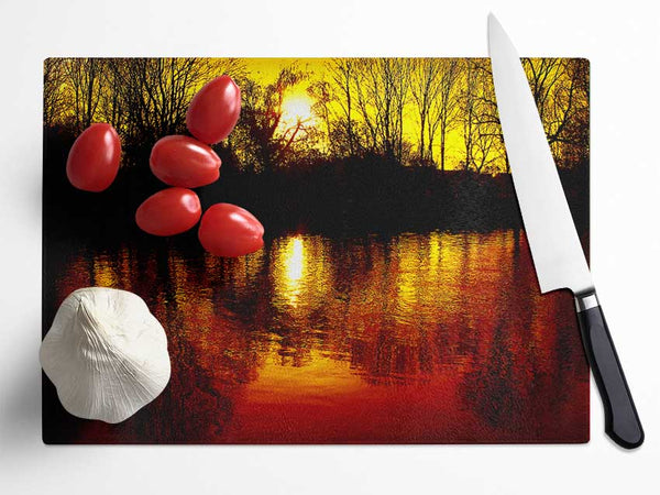 Ochre Lake Reflections At Sunset Glass Chopping Board