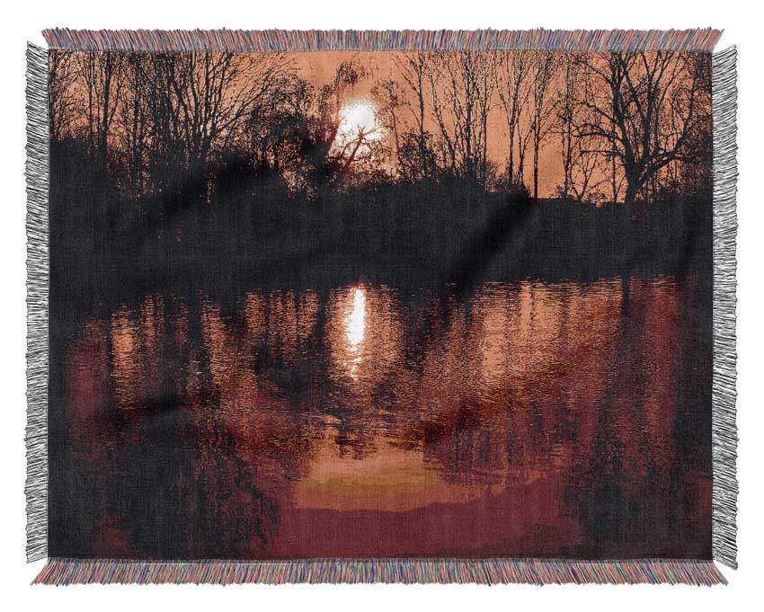 Ochre Lake Reflections At Sunset Woven Blanket