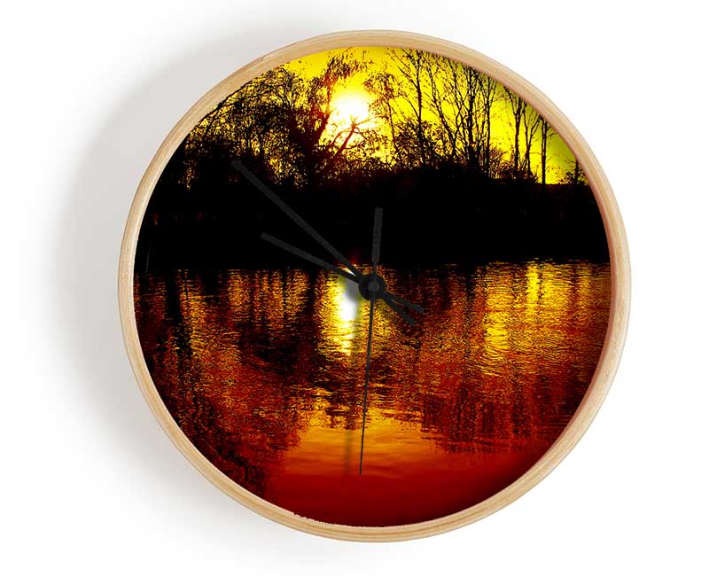 Ochre Lake Reflections At Sunset Clock - Wallart-Direct UK