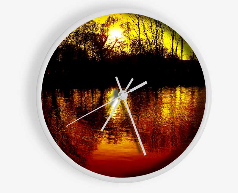 Ochre Lake Reflections At Sunset Clock - Wallart-Direct UK