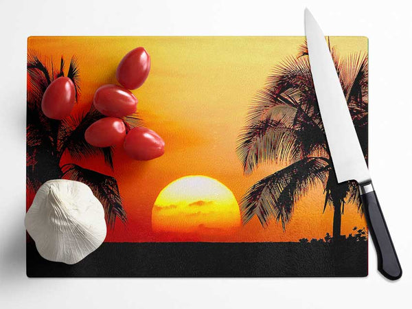 Sun Between The Palmtrees Glass Chopping Board