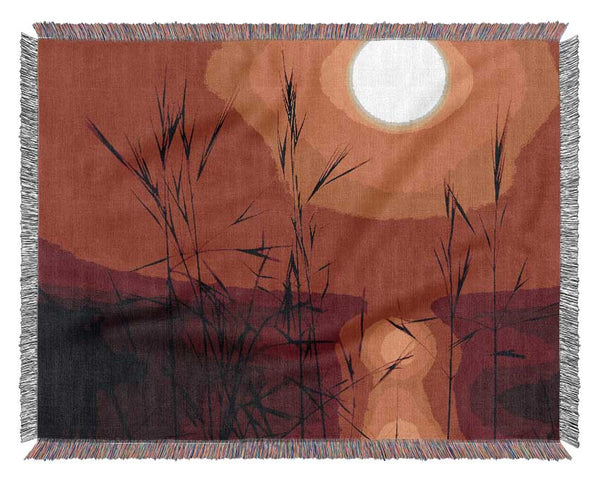 Sun Through The Red Reeds Woven Blanket