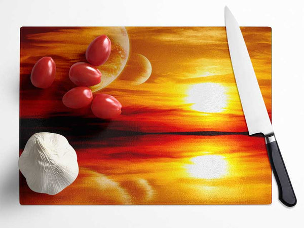 Stunning Planet Sunset Glass Chopping Board