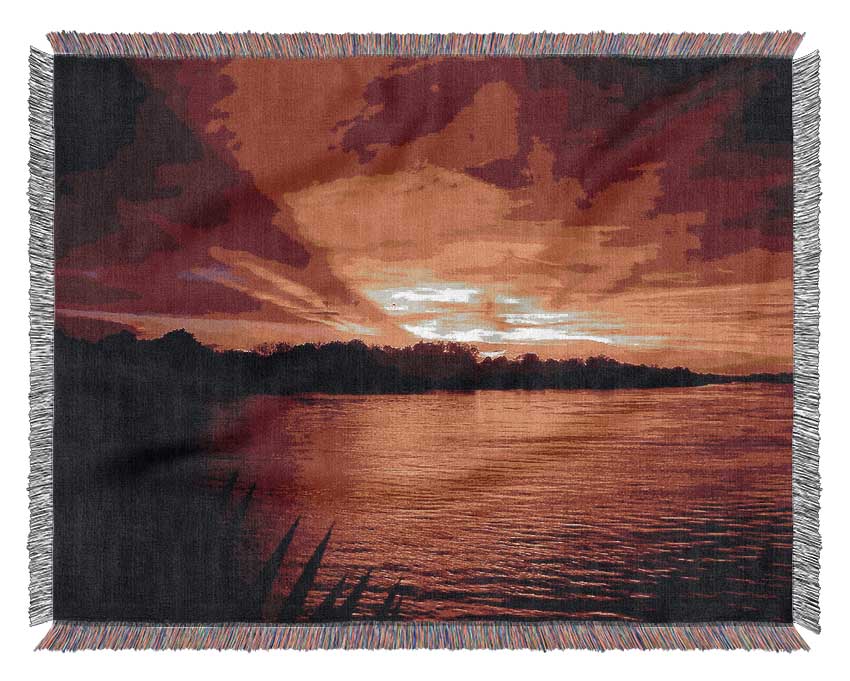 Red Mountain Lake 02 Woven Blanket