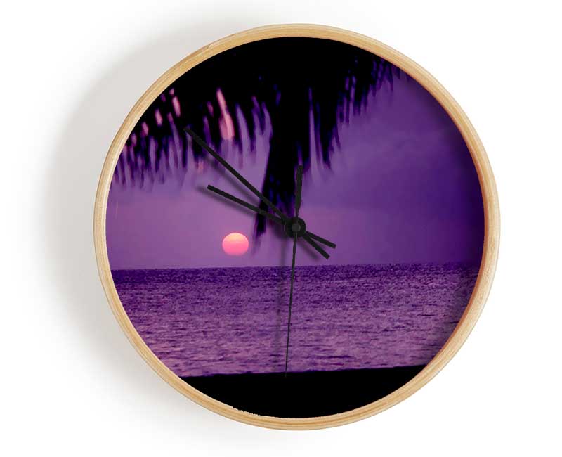 Sun Down Palm Purple Clock - Wallart-Direct UK