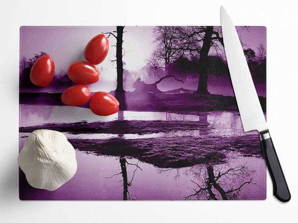 Sunset Forest Waters Purple Glass Chopping Board