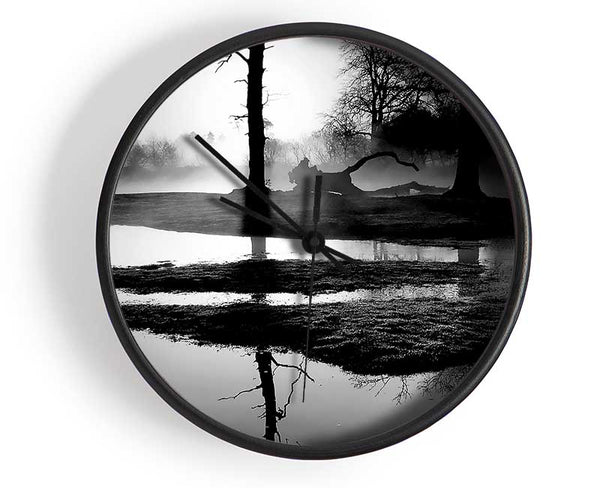 Sunset Forest Waters B n W Clock - Wallart-Direct UK