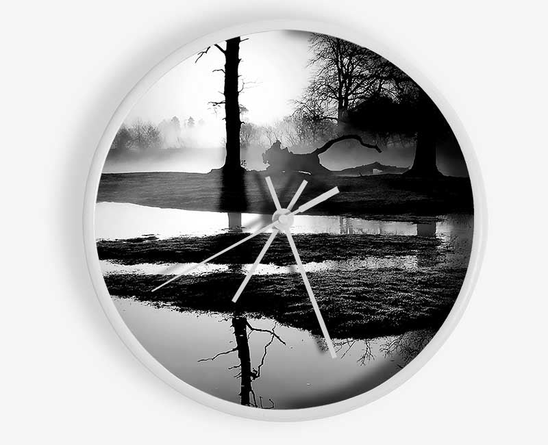 Sunset Forest Waters B n W Clock - Wallart-Direct UK