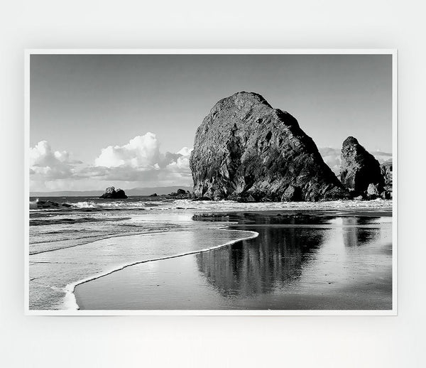 Beach Rocks B N W Print Poster Wall Art