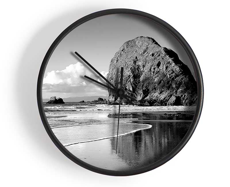 Beach Rocks B n W Clock - Wallart-Direct UK