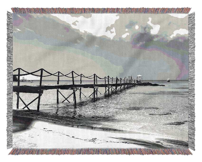 White Sand Pier B n W Woven Blanket