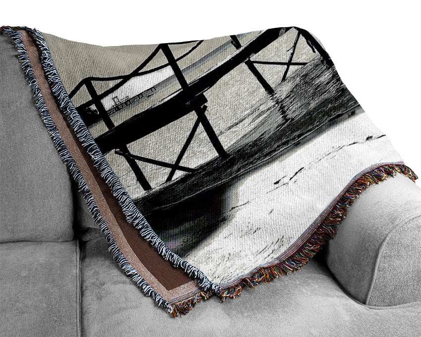 White Sand Pier B n W Woven Blanket