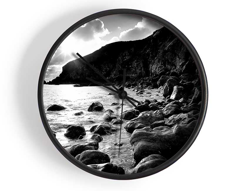 Cornwall Waters B n W Clock - Wallart-Direct UK