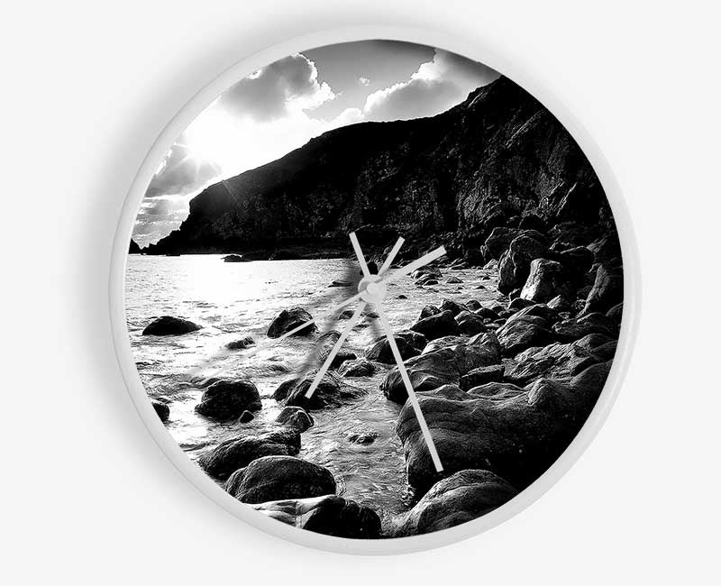 Cornwall Waters B n W Clock - Wallart-Direct UK