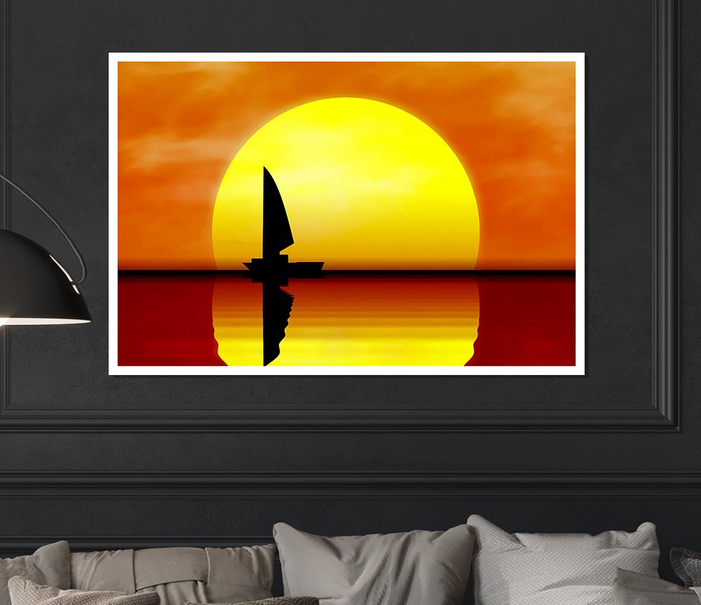 Boat Sailing In The Sunset Print Poster Wall Art