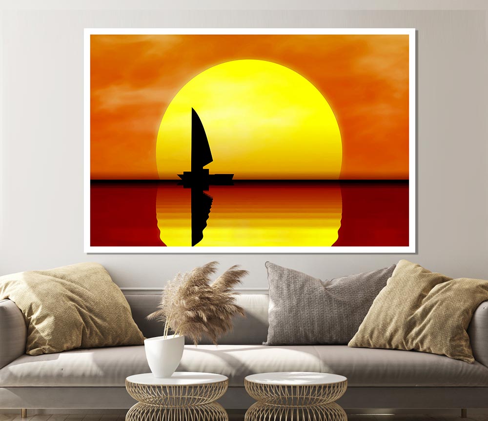 Boat Sailing In The Sunset Print Poster Wall Art