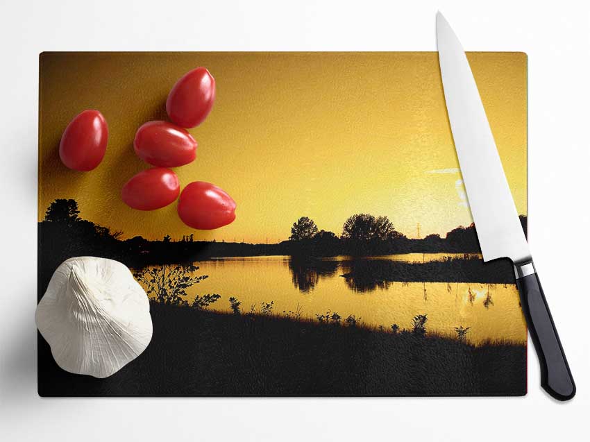 Yellow Peaceful Waters Glass Chopping Board