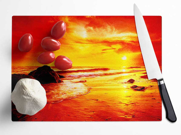 Blazing Orange Seas Glass Chopping Board