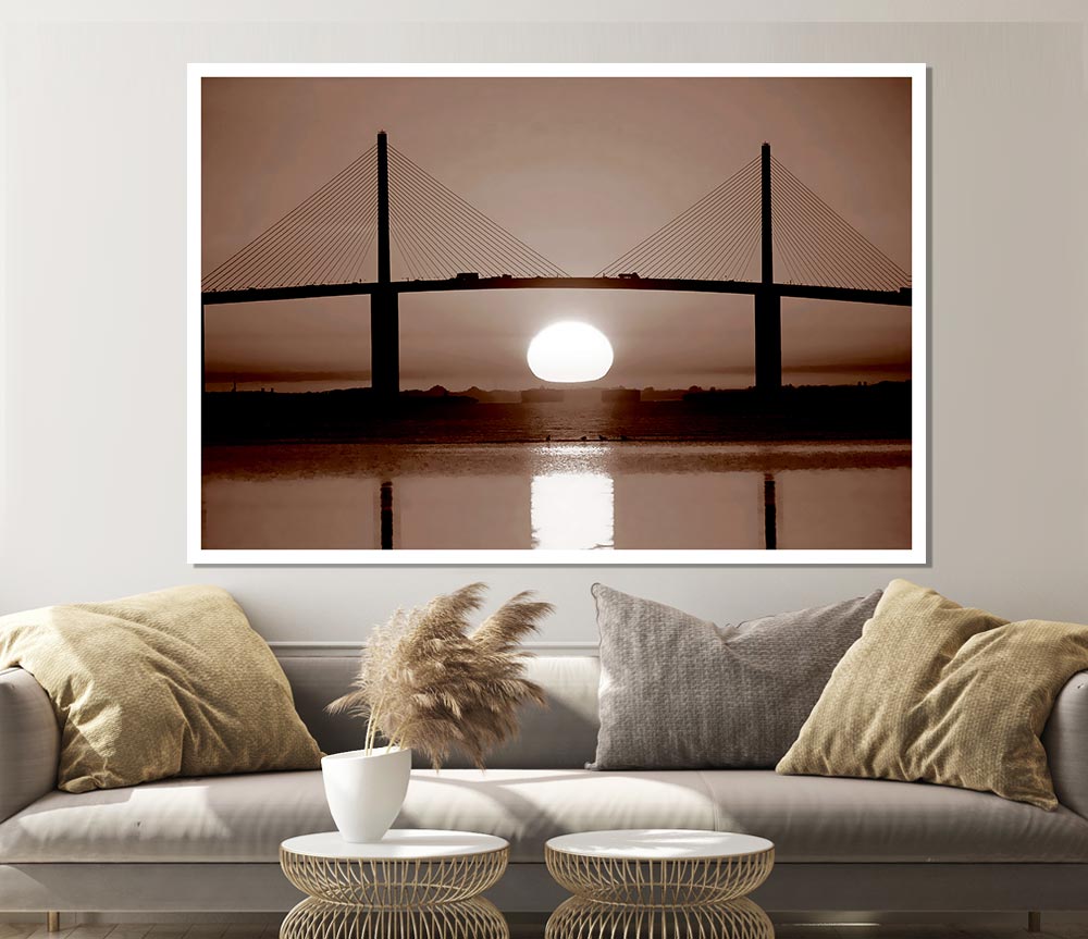 Distant Bridge Sundown Chocolate Print Poster Wall Art