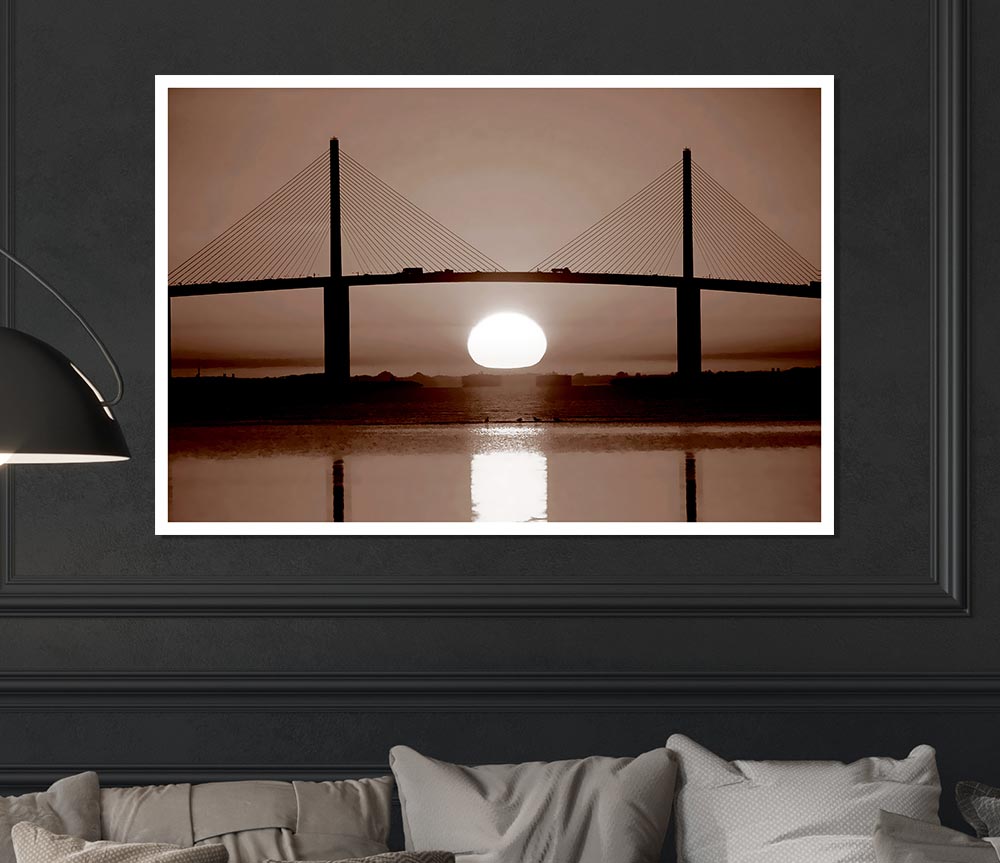 Distant Bridge Sundown Chocolate Print Poster Wall Art