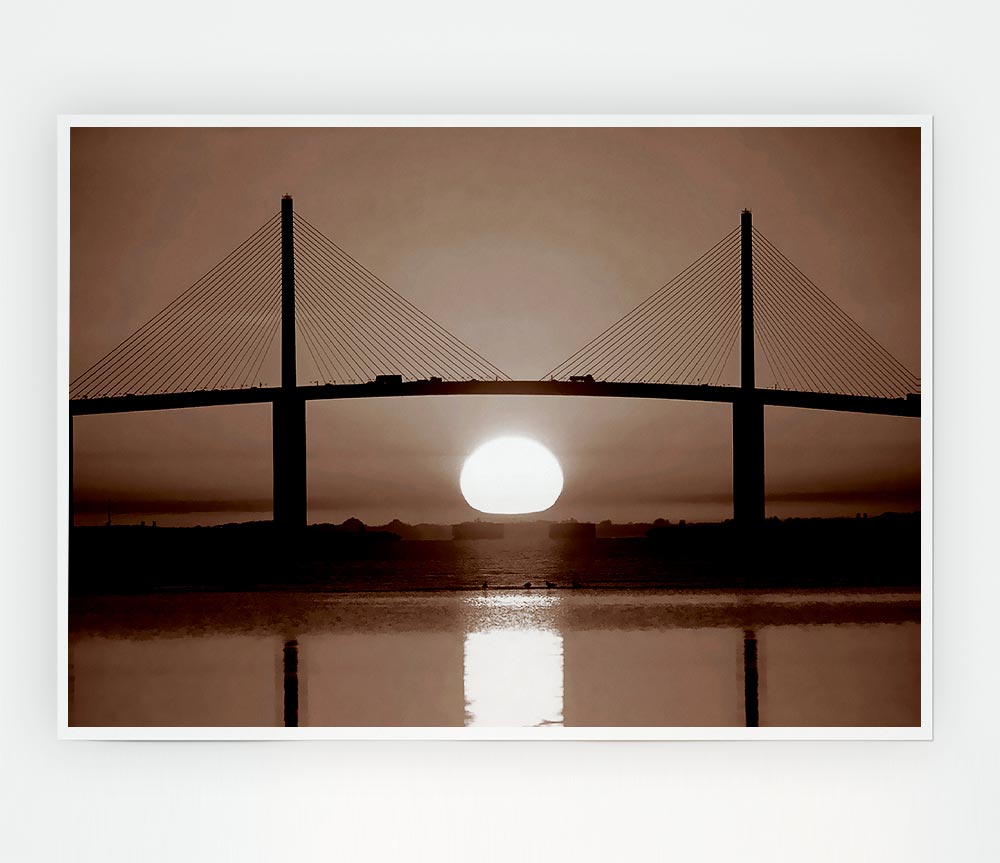 Distant Bridge Sundown Chocolate Print Poster Wall Art