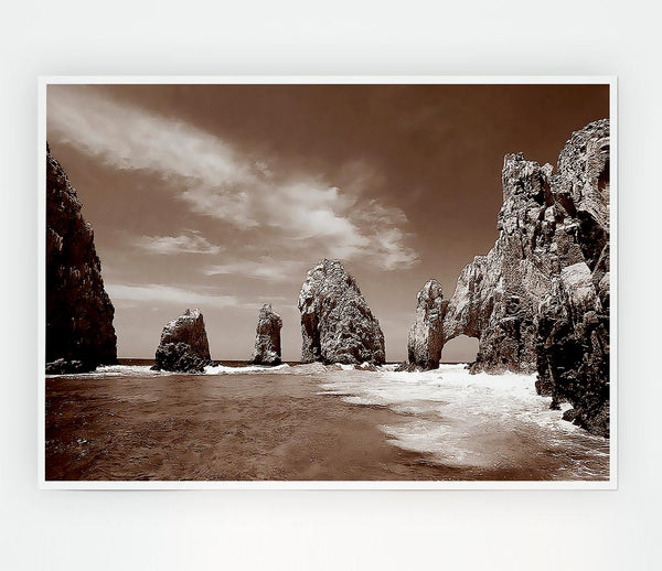 Brown Rocks In The Ocean Print Poster Wall Art