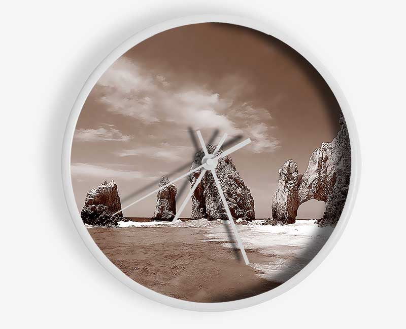 Brown Rocks In The Ocean Clock - Wallart-Direct UK