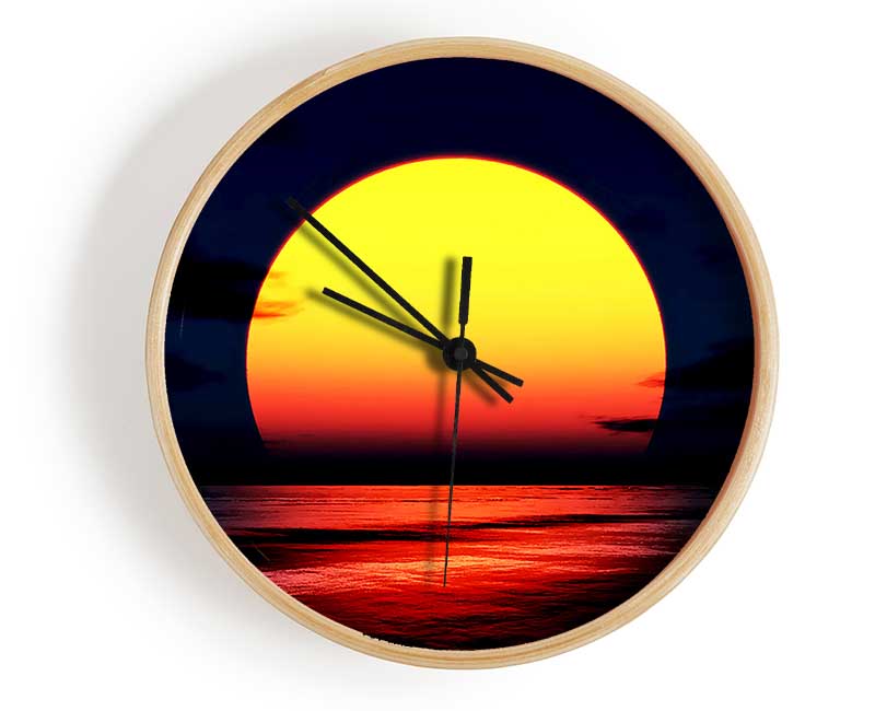 Huge Golden Sun Over Ocean Clock - Wallart-Direct UK