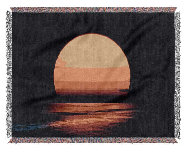 Huge Golden Sun Over Ocean Woven Blanket