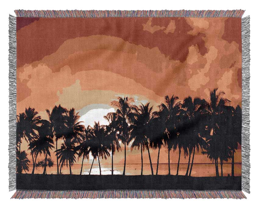 Orange Palm Tree Sunset Woven Blanket