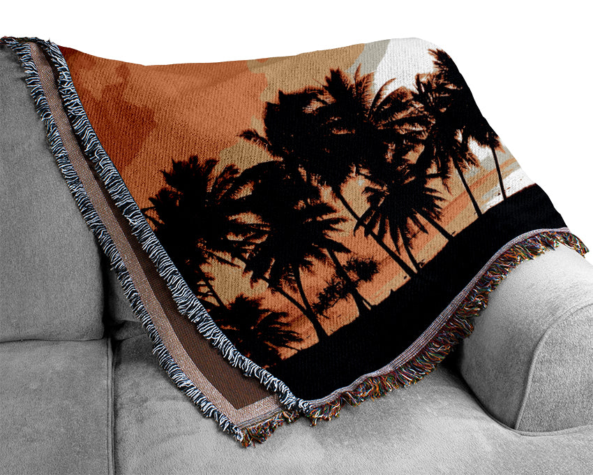 Orange Palm Tree Sunset Woven Blanket