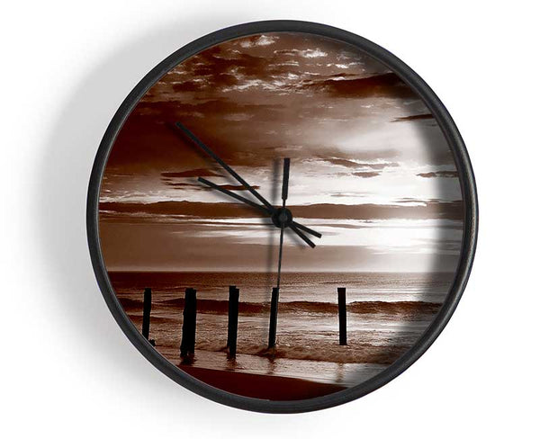 Chocolate Ocean Walk Clock - Wallart-Direct UK