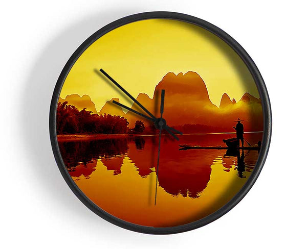 Fisherman Reflection Caramel Clock - Wallart-Direct UK