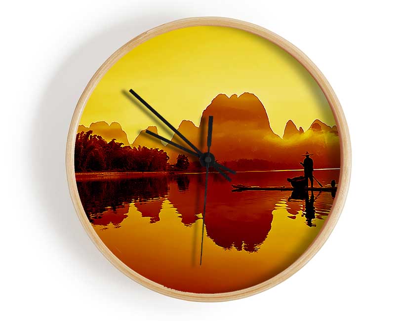 Fisherman Reflection Caramel Clock - Wallart-Direct UK