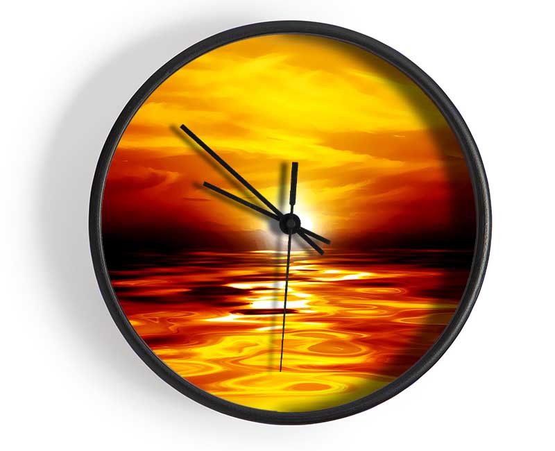 Lava Ocean Sunset Yellow Clock - Wallart-Direct UK