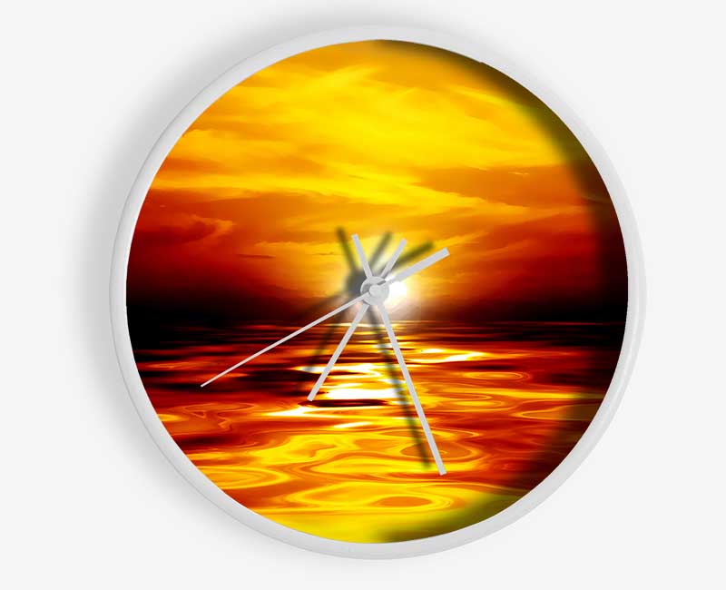 Lava Ocean Sunset Yellow Clock - Wallart-Direct UK