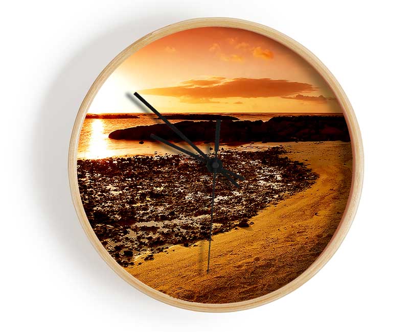 Ochre Ocean Sunset Clock - Wallart-Direct UK