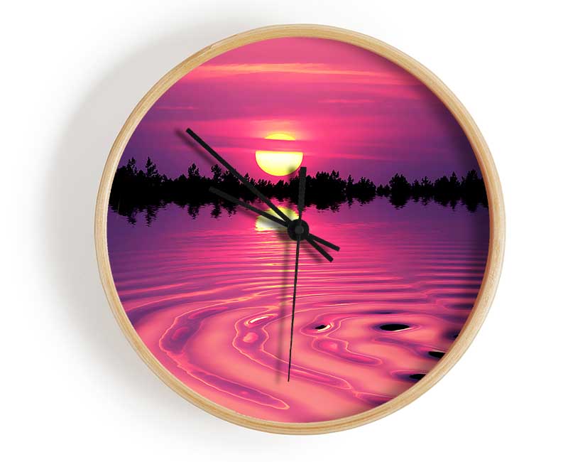 Pink Sunset Lake Swirl Clock - Wallart-Direct UK