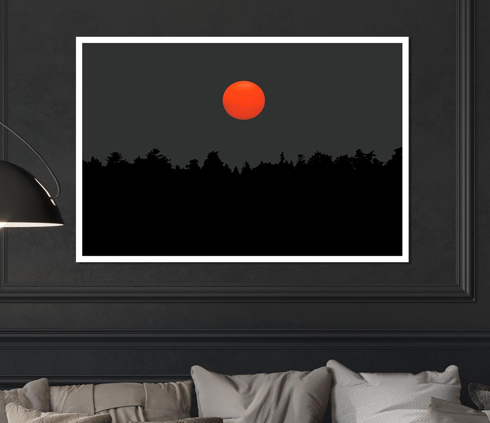 The Red Sun Over The Grey Treeline Print Poster Wall Art