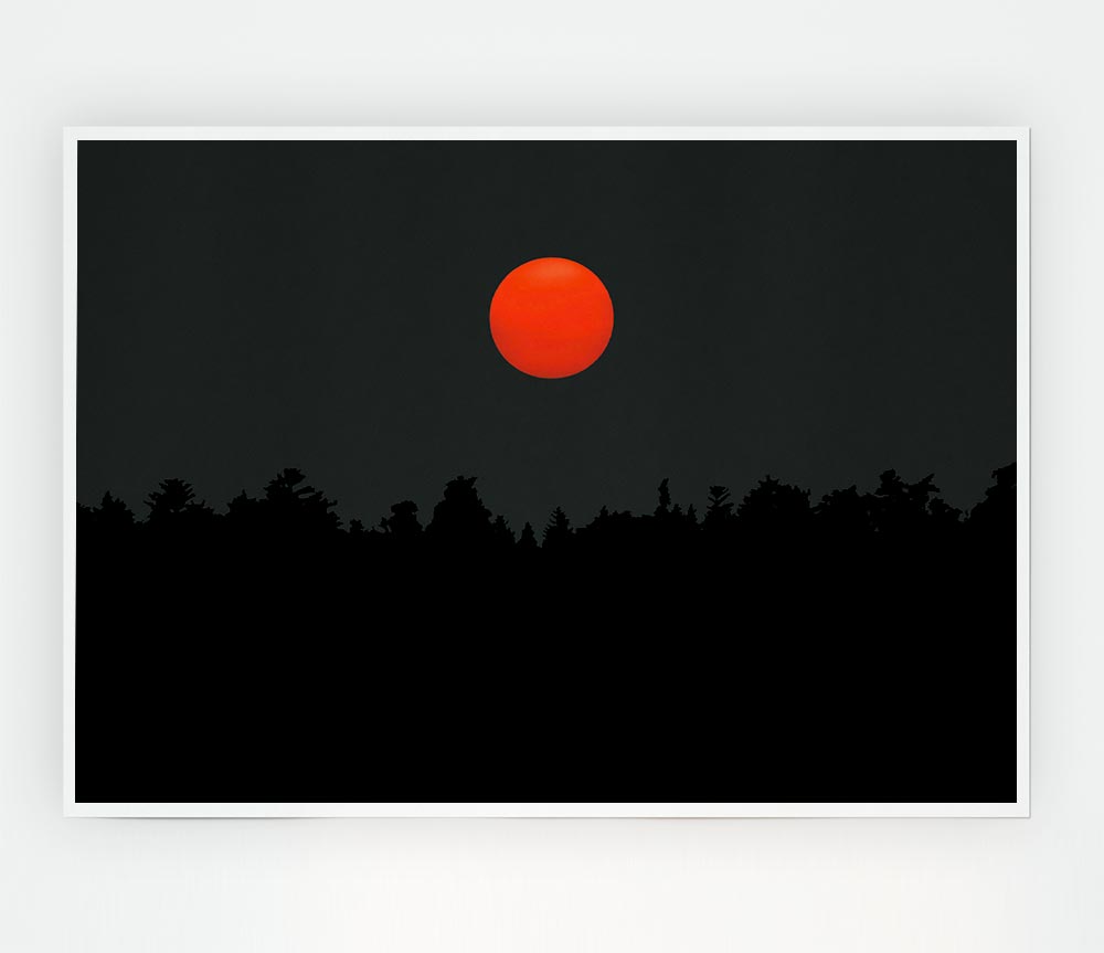 The Red Sun Over The Grey Treeline Print Poster Wall Art