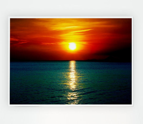 As The Sun Goes Down Over The Turquoise Ocean Print Poster Wall Art