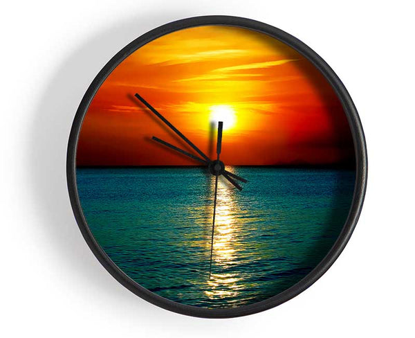 As The Sun Goes Down Over The Turquoise Ocean Clock - Wallart-Direct UK