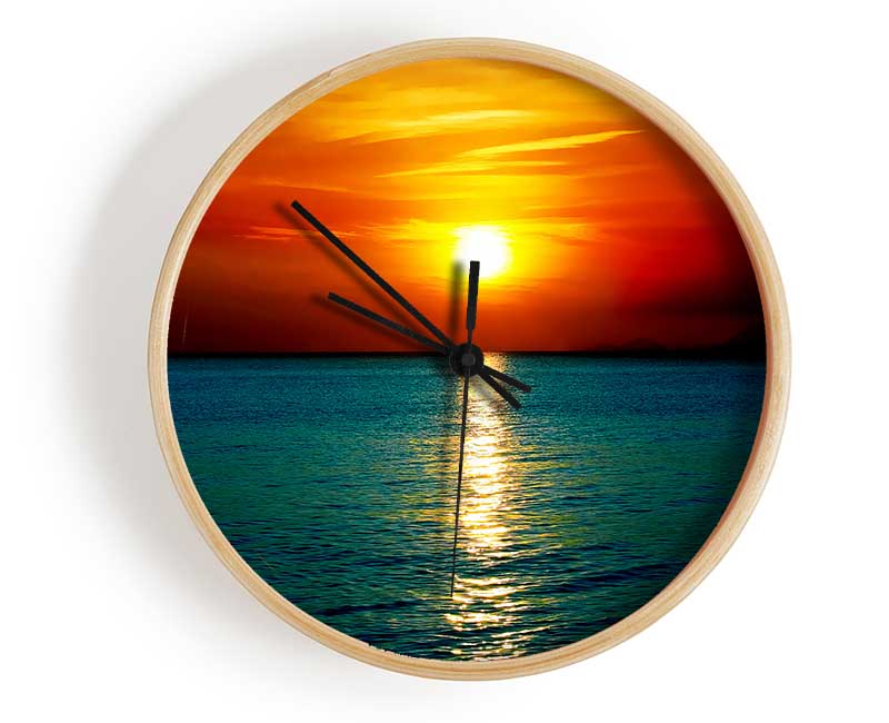 As The Sun Goes Down Over The Turquoise Ocean Clock - Wallart-Direct UK