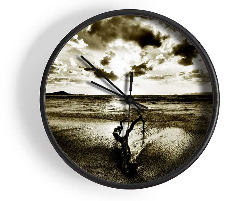 Driftwood Sepia Clock - Wallart-Direct UK