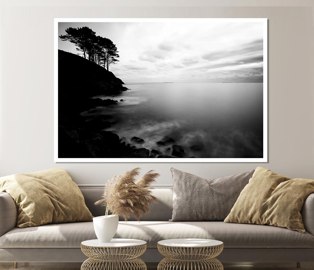 Tree Top Ocean Calm B N W Print Poster Wall Art