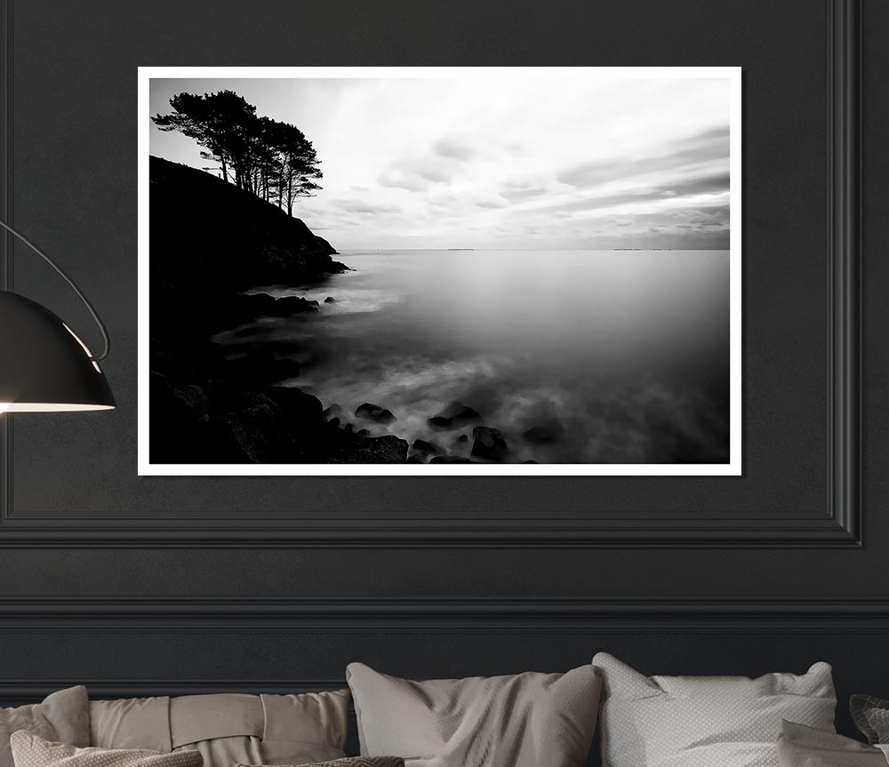 Tree Top Ocean Calm B N W Print Poster Wall Art