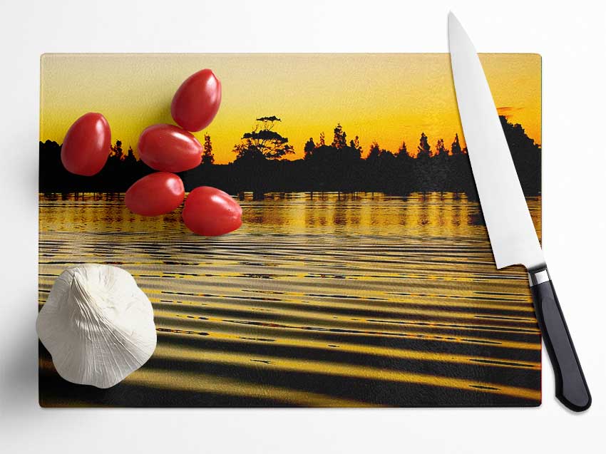 Yellow Morning Lake Glass Chopping Board