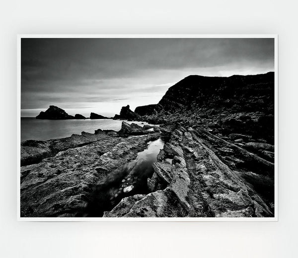 B N W Cliffs Around The Ocean Print Poster Wall Art