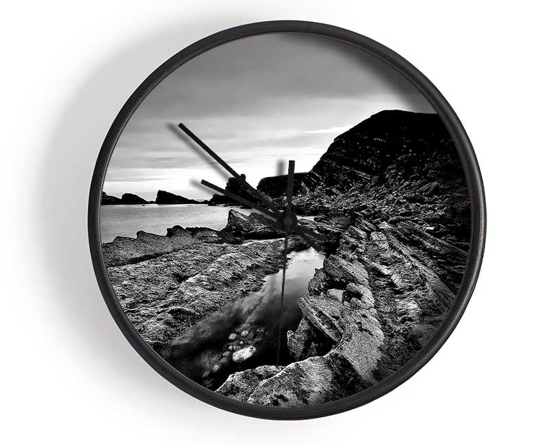 B n W Cliffs Around The Ocean Clock - Wallart-Direct UK